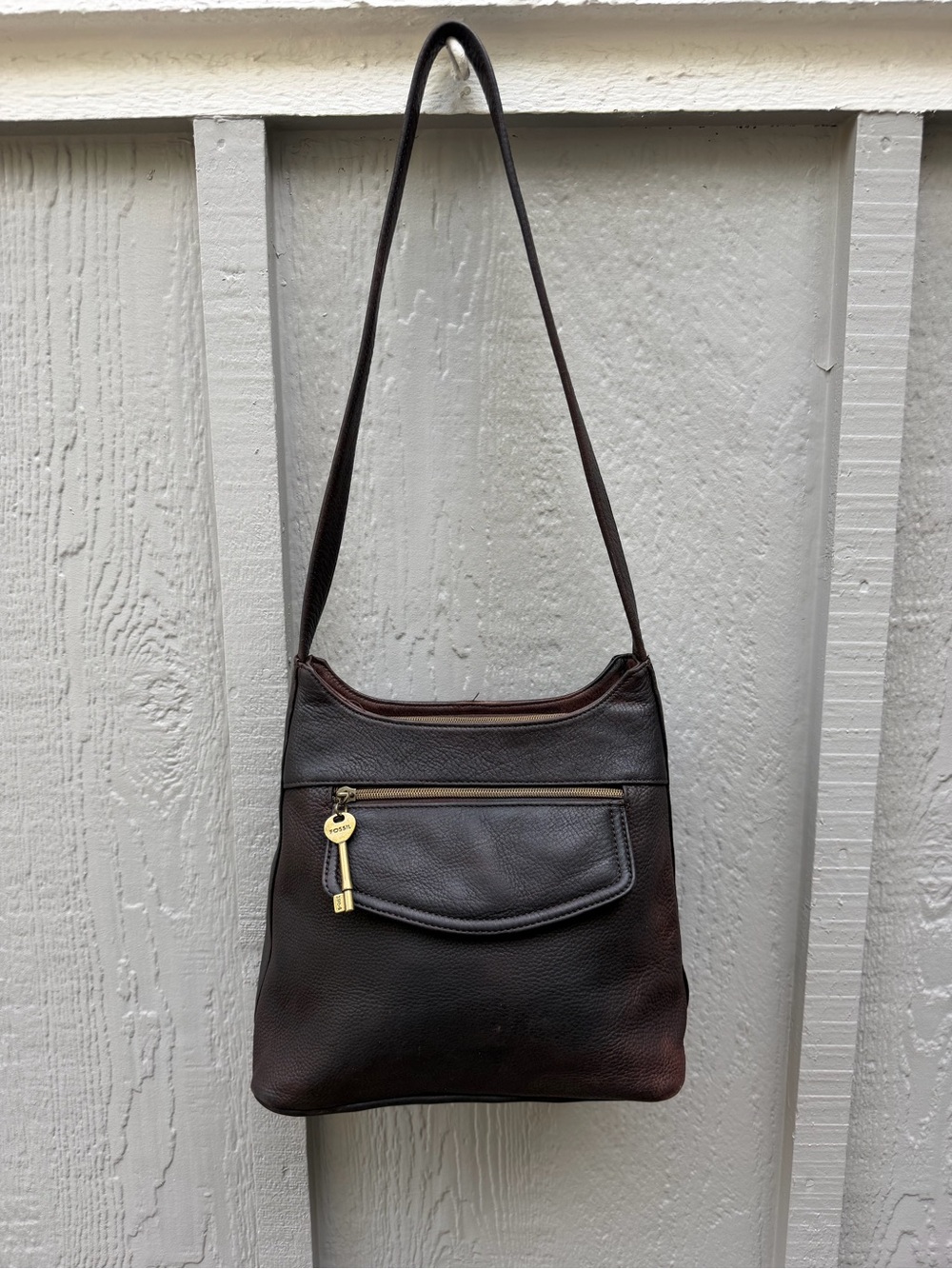 Vintage Fossil 1954 Chocolate Brown Leather Shoulder Bag Purse 75082 Y2K